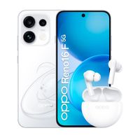 Combo: Celular Oppo Reno16 F 5G 256GB, 8GB RAM, cámara 50MP, frontal 50MP, 6.57"", blanco + Enco Buds2